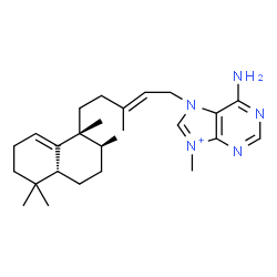 ChemSpider 2D Image | 6-Amino-9-methyl-7-{(2E)-3-methyl-5-[(1R,2S,4aR)-1,2,5,5-tetramethyl-1,2,3,4,4a,5,6,7-octahydro-1-naphthalenyl]-2-penten-1-yl}-7H-purin-9-ium | C26H40N5