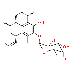 ChemSpider 2D Image | (1S,3R,7S,9aR)-6-Hydroxy-1,4,7-trimethyl-3-(2-methyl-1-propen-1-yl)-2,3,7,8,9,9a-hexahydro-1H-phenalen-5-yl 6-deoxyhexopyranoside | C26H38O6