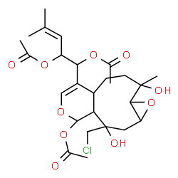 ChemSpider 2D Image | 5-[4-Acetoxy-3-(chloromethyl)-3,10-dihydroxy-10-methyl-1a,2,3,3a,4,7a,8,9,10,10a-decahydrooxireno[6,7]cyclonona[1,2-c]pyran-7-yl]-2-methyl-2-pentene-4,5-diyl diacetate | C26H37ClO10