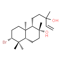 ChemSpider 2D Image | (2R,4aS,6R,8aR)-6-Bromo-1-(3-hydroxy-3-methyl-4-penten-1-yl)-2,5,5,8a-tetramethyldecahydro-2-naphthalenol | C20H35BrO2