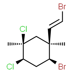 ChemSpider 2D Image | (1S,2S,4R,5S)-2-Bromo-1-[(E)-2-bromovinyl]-4,5-dichloro-1,5-dimethylcyclohexane | C10H14Br2Cl2