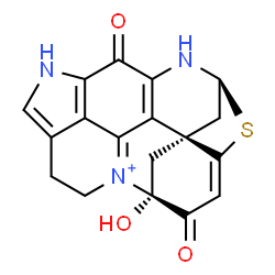 ChemSpider 2D Image | (1R,14S,19R)-19-Hydroxy-11,18-dioxo-15-thia-9,13-diaza-4-azoniaheptacyclo[12.6.1.1~3,7~.0~1,16~.0~2,12~.0~4,19~.0~10,22~]docosa-2(12),3,7,10(22),16-pentaene | C18H14N3O3S