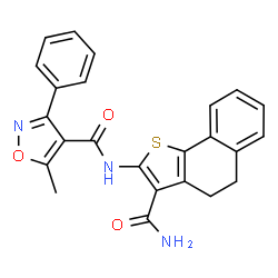 ChemSpider 2D Image | N-(3-Carbamoyl-4,5-dihydronaphtho[1,2-b]thiophen-2-yl)-5-methyl-3-phenyl-1,2-oxazole-4-carboxamide | C24H19N3O3S