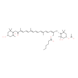 ChemSpider 2D Image | 3-Acetoxy-3',5-dihydroxy-8'-oxo-6,7-didehydro-5,5',6,6',7',8'-hexahydro-5',6'-epoxy-beta,beta-caroten-19-yl hexanoate | C48H68O8