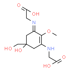 ChemSpider 2D Image | [(E)-{3-[(Carboxymethyl)amino]-5-hydroxy-5-(hydroxymethyl)-2-methoxy-2-cyclohexen-1-ylidene}amino]acetic acid | C12H18N2O7