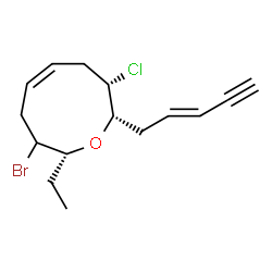 ChemSpider 2D Image | (2R,5Z,8S,9S)-3-Bromo-8-chloro-2-ethyl-9-[(2E)-2-penten-4-yn-1-yl]-2,3,4,7,8,9-hexahydrooxonine | C15H20BrClO