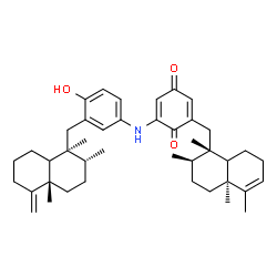 ChemSpider 2D Image | 2-[(4-Hydroxy-3-{[(1S,2R,4aS)-1,2,4a-trimethyl-5-methylenedecahydro-1-naphthalenyl]methyl}phenyl)amino]-6-{[(1S,2R,4aS)-1,2,4a,5-tetramethyl-1,2,3,4,4a,7,8,8a-octahydro-1-naphthalenyl]methyl}-1,4-benz
oquinone | C42H57NO3