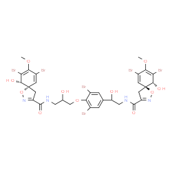 ChemSpider 2D Image | (5S,10S)-7,9-Dibromo-N-(3-{2,6-dibromo-4-[2-({[(5S,10R)-7,9-dibromo-10-hydroxy-8-methoxy-1-oxa-2-azaspiro[4.5]deca-2,6,8-trien-3-yl]carbonyl}amino)-1-hydroxyethyl]phenoxy}-2-hydroxypropyl)-10-hydroxy-
8-methoxy-1-oxa-2-azaspiro[4.5]deca-2,6,8-triene-3-carboxamide | C31H30Br6N4O11