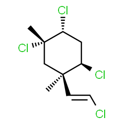 ChemSpider 2D Image | (1S,2R,4R,5R)-1,2,4-Trichloro-5-[(E)-2-chlorovinyl]-1,5-dimethylcyclohexane | C10H14Cl4