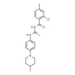 ChemSpider 2D Image | 2-Chloro-4-methyl-N-{[4-(4-methyl-1-piperidinyl)phenyl]carbamothioyl}benzamide | C21H24ClN3OS
