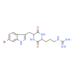 ChemSpider 2D Image | 1-(3-{5-[(6-Bromo-1H-indol-3-yl)methyl]-3,6-dioxo-2-piperazinyl}propyl)guanidine | C17H21BrN6O2