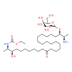 ChemSpider 2D Image | Ethyl {(2R,3R,26R,27R)-27-amino-26-[(5xi)-alpha-L-arabino-hexopyranosyloxy]-3-hydroxy-11-oxo-2-octacosanyl}carbamate | C37H72N2O10