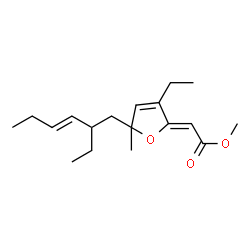 ChemSpider 2D Image | Methyl (2Z)-{3-ethyl-5-[(3E)-2-ethyl-3-hexen-1-yl]-5-methyl-2(5H)-furanylidene}acetate | C18H28O3