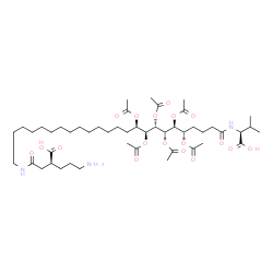 ChemSpider 2D Image | N-[(5S,6S,7S,8S,9S,10R)-5,6,7,8,9,10-Hexaacetoxy-24-{[(3S)-6-amino-3-carboxyhexanoyl]amino}tetracosanoyl]-L-valine | C48H81N3O18