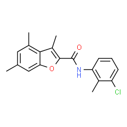 ChemSpider 2D Image | N-(3-Chloro-2-methylphenyl)-3,4,6-trimethyl-1-benzofuran-2-carboxamide | C19H18ClNO2