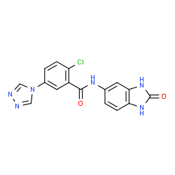 ChemSpider 2D Image | 2-Chloro-N-(2-oxo-2,3-dihydro-1H-benzimidazol-5-yl)-5-(4H-1,2,4-triazol-4-yl)benzamide | C16H11ClN6O2