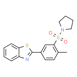 ChemSpider 2D Image | 2-[4-Methyl-3-(1-pyrrolidinylsulfonyl)phenyl]-1,3-benzothiazole | C18H18N2O2S2