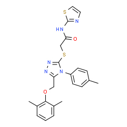 ChemSpider 2D Image | 2-({5-[(2,6-Dimethylphenoxy)methyl]-4-(4-methylphenyl)-4H-1,2,4-triazol-3-yl}sulfanyl)-N-(1,3-thiazol-2-yl)acetamide | C23H23N5O2S2