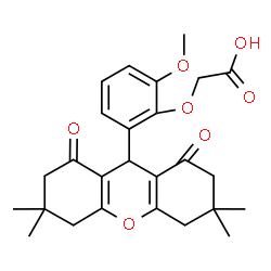 ChemSpider 2D Image | [2-Methoxy-6-(3,3,6,6-tetramethyl-1,8-dioxo-2,3,4,5,6,7,8,9-octahydro-1H-xanthen-9-yl)phenoxy]acetic acid | C26H30O7