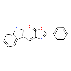 ChemSpider 2D Image | (4E)-4-(1H-Indol-3-ylmethylene)-2-phenyl-1,3-oxazol-5(4H)-one | C18H12N2O2