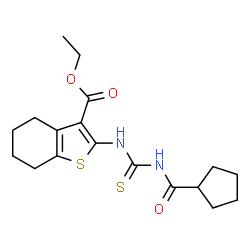 ChemSpider 2D Image | Ethyl 2-{[(cyclopentylcarbonyl)carbamothioyl]amino}-4,5,6,7-tetrahydro-1-benzothiophene-3-carboxylate | C18H24N2O3S2