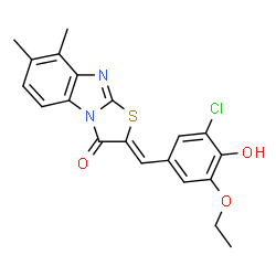 ChemSpider 2D Image | (2Z)-2-(3-Chloro-5-ethoxy-4-hydroxybenzylidene)-7,8-dimethyl[1,3]thiazolo[3,2-a]benzimidazol-3(2H)-one | C20H17ClN2O3S