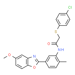 ChemSpider 2D Image | 2-[(4-Chlorophenyl)sulfanyl]-N-[5-(5-methoxy-1,3-benzoxazol-2-yl)-2-methylphenyl]acetamide | C23H19ClN2O3S