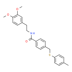 ChemSpider 2D Image | N-[2-(3,4-Dimethoxyphenyl)ethyl]-4-{[(4-methylphenyl)sulfanyl]methyl}benzamide | C25H27NO3S