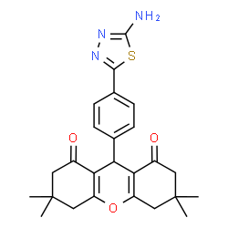 ChemSpider 2D Image | 9-[4-(5-Amino-1,3,4-thiadiazol-2-yl)phenyl]-3,3,6,6-tetramethyl-3,4,5,6,7,9-hexahydro-1H-xanthene-1,8(2H)-dione | C25H27N3O3S