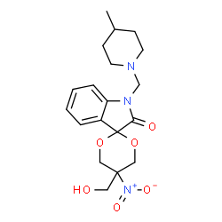 ChemSpider 2D Image | 5-(Hydroxymethyl)-1'-[(4-methyl-1-piperidinyl)methyl]-5-nitrospiro[1,3-dioxane-2,3'-indol]-2'(1'H)-one | C19H25N3O6