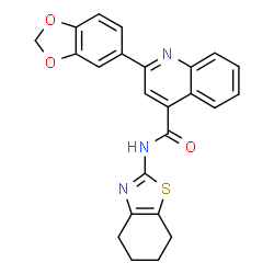 ChemSpider 2D Image | 2-(1,3-Benzodioxol-5-yl)-N-(4,5,6,7-tetrahydro-1,3-benzothiazol-2-yl)-4-quinolinecarboxamide | C24H19N3O3S