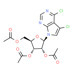 ChemSpider 2D Image | 4,5-Dichloro-7-(2,3,5-tri-O-acetyl-beta-D-ribofuranosyl)-7H-pyrrolo[2,3-d]pyrimidine | C17H17Cl2N3O7