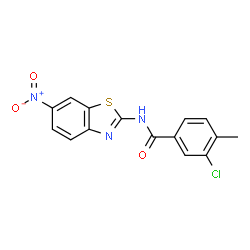 ChemSpider 2D Image | 3-Chloro-4-methyl-N-(6-nitro-1,3-benzothiazol-2-yl)benzamide | C15H10ClN3O3S