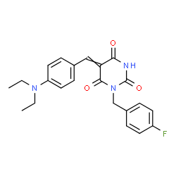 ChemSpider 2D Image | 5-[4-(Diethylamino)benzylidene]-1-(4-fluorobenzyl)-2,4,6(1H,3H,5H)-pyrimidinetrione | C22H22FN3O3