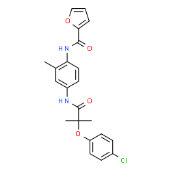 ChemSpider 2D Image | N-(4-{[2-(4-Chlorophenoxy)-2-methylpropanoyl]amino}-2-methylphenyl)-2-furamide | C22H21ClN2O4