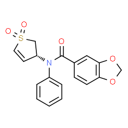 ChemSpider 2D Image | N-[(3R)-1,1-Dioxido-2,3-dihydro-3-thiophenyl]-N-phenyl-1,3-benzodioxole-5-carboxamide | C18H15NO5S