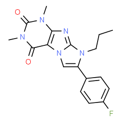 ChemSpider 2D Image | 7-(4-Fluorophenyl)-1,3-dimethyl-8-propyl-1H-imidazo[2,1-f]purine-2,4(3H,8H)-dione | C18H18FN5O2