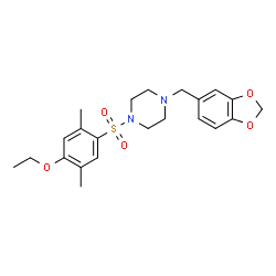 ChemSpider 2D Image | 1-(1,3-Benzodioxol-5-ylmethyl)-4-[(4-ethoxy-2,5-dimethylphenyl)sulfonyl]piperazine | C22H28N2O5S