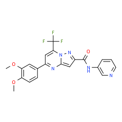 ChemSpider 2D Image | 5-(3,4-Dimethoxyphenyl)-N-(3-pyridinyl)-7-(trifluoromethyl)pyrazolo[1,5-a]pyrimidine-2-carboxamide | C21H16F3N5O3