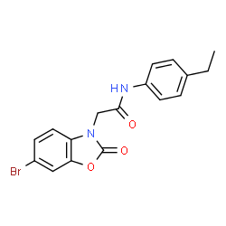 ChemSpider 2D Image | 2-(6-Bromo-2-oxo-1,3-benzoxazol-3(2H)-yl)-N-(4-ethylphenyl)acetamide | C17H15BrN2O3