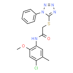 ChemSpider 2D Image | N-(4-Chloro-2-methoxy-5-methylphenyl)-2-[(1-phenyl-1H-tetrazol-5-yl)sulfanyl]acetamide | C17H16ClN5O2S
