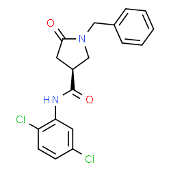 ChemSpider 2D Image | (3S)-1-Benzyl-N-(2,5-dichlorophenyl)-5-oxo-3-pyrrolidinecarboxamide | C18H16Cl2N2O2
