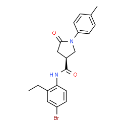 ChemSpider 2D Image | (3S)-N-(4-Bromo-2-ethylphenyl)-1-(4-methylphenyl)-5-oxo-3-pyrrolidinecarboxamide | C20H21BrN2O2