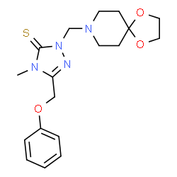 ChemSpider 2D Image | 2-(1,4-Dioxa-8-azaspiro[4.5]dec-8-ylmethyl)-4-methyl-5-(phenoxymethyl)-2,4-dihydro-3H-1,2,4-triazole-3-thione | C18H24N4O3S