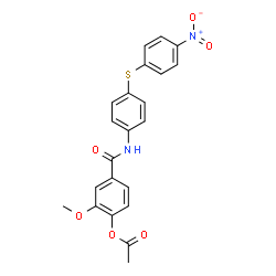 ChemSpider 2D Image | 2-Methoxy-4-({4-[(4-nitrophenyl)sulfanyl]phenyl}carbamoyl)phenyl acetate | C22H18N2O6S