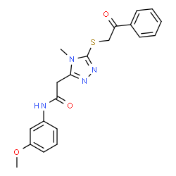 ChemSpider 2D Image | N-(3-Methoxyphenyl)-2-{4-methyl-5-[(2-oxo-2-phenylethyl)sulfanyl]-4H-1,2,4-triazol-3-yl}acetamide | C20H20N4O3S