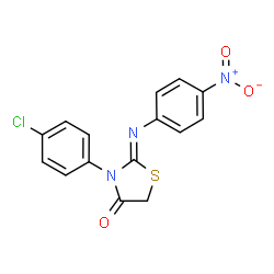 ChemSpider 2D Image | (2Z)-3-(4-Chlorophenyl)-2-[(4-nitrophenyl)imino]-1,3-thiazolidin-4-one | C15H10ClN3O3S