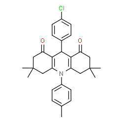 ChemSpider 2D Image | 9-(4-Chlorophenyl)-3,3,6,6-tetramethyl-10-(4-methylphenyl)-3,4,6,7,9,10-hexahydro-1,8(2H,5H)-acridinedione | C30H32ClNO2
