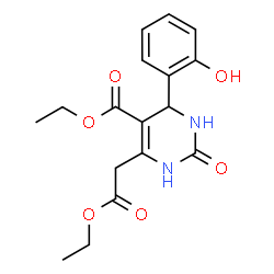 ChemSpider 2D Image | Ethyl 6-(2-ethoxy-2-oxoethyl)-4-(2-hydroxyphenyl)-2-oxo-1,2,3,4-tetrahydro-5-pyrimidinecarboxylate | C17H20N2O6