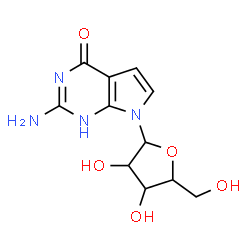ChemSpider 2D Image | 2-amino-7-pentofuranosyl-7H-pyrrolo[2,3-d]pyrimidin-4-ol | C11H14N4O5
